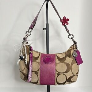 Tan and Raspberry Pink Coach Soho Shoulder Bag F19218